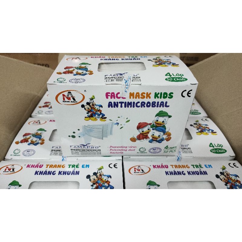 Khẩu trang y tế em bé 4 lớp Famapro khẩu trang kháng khuẩn cho bé hộp 50 cái có hình dễ thương
