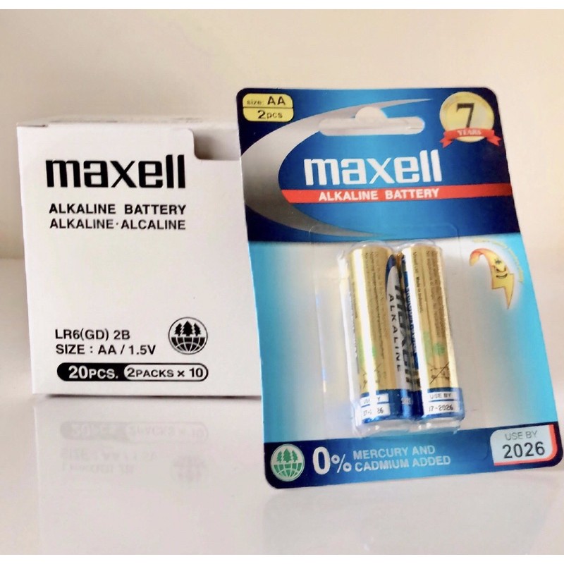 Pin tiểu AA Maxell Alkaline LR6 vỉ 2 viên chính hãng - Hộp 20 viên - Vỉ 2 viên
