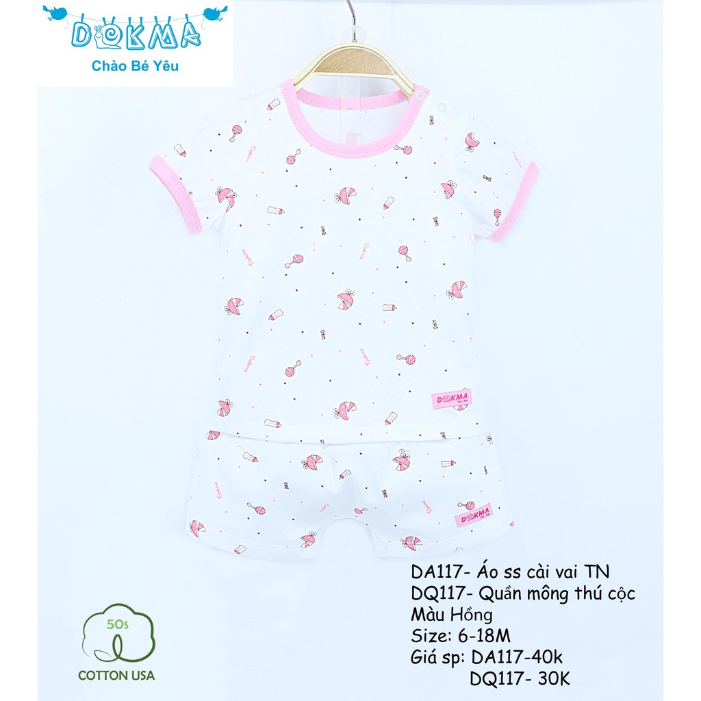 Dokma - Bộ sơ sinh cộc tay cài vai trắng hình 6-18m