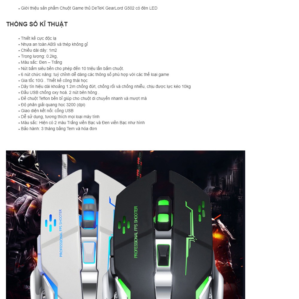 Chuột Game thủ DeTeK Divipard GearLord G502 Q5 có đèn LEDchuột máy tính