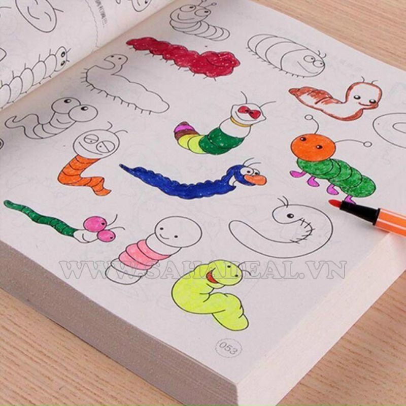 Bộ sách tập tô màu 5000 hình con vật kèm hộp bút chì màu cho bé