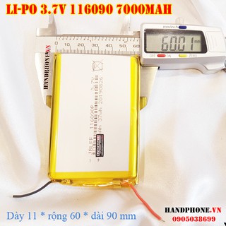 Pin Li-Po 3.7V 116090 7000mAh (Lithium Polyme) cho Loa Bluetooth, Pin Dự Phòng, Laptop, Camera, Định vị GPS