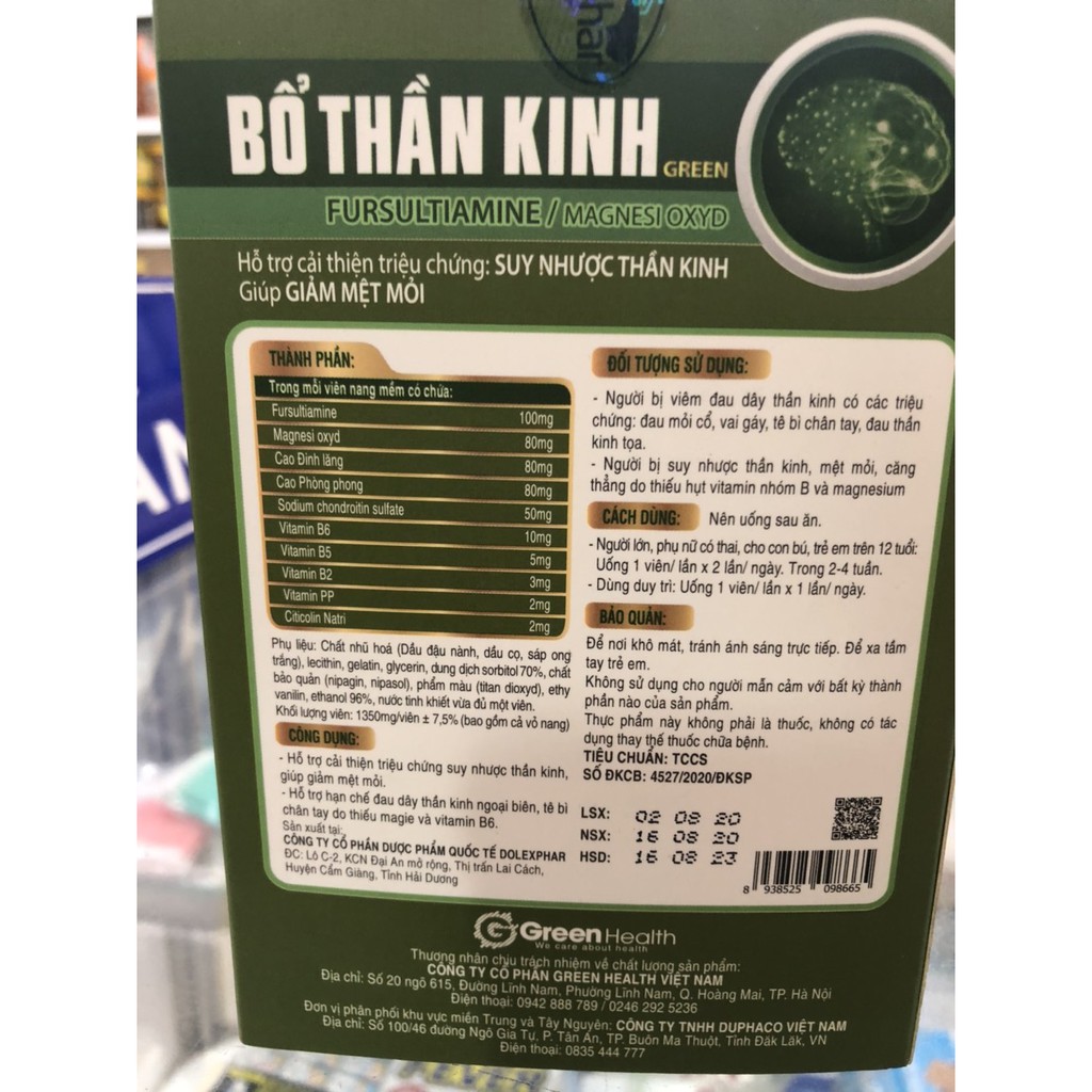 BỔ THẦN KINH GREEN HEALTH - 30 VIÊN/HỘP