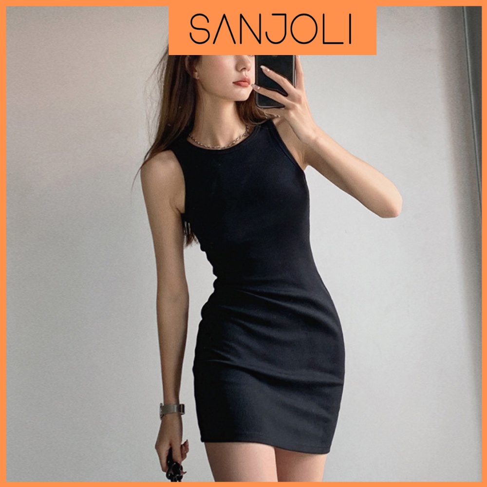 Váy Body Sexy SANJOLI Đầm Body Ôm Eo Sát Nách Thiết Kế Thun Gân Sexy Năng Động Đi Dự Tiệc Sang Trọng VD066 | BigBuy360 - bigbuy360.vn
