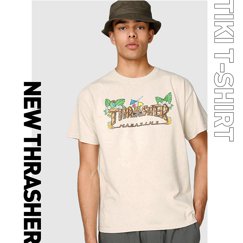 [Ready Spot] 2021 New Product Thrasher Tiki Totem Statue Flame Short Sleeve Unisex Fashion All-Match T-Shirt