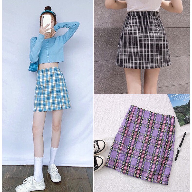 Chân váy kẻ caro dáng chữ A nhiều màu ULZZANG V-01 | BigBuy360 - bigbuy360.vn