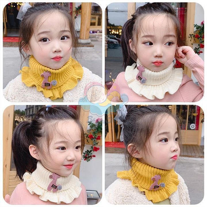 Khăn len ống cho bé - Khăn quàng cổ cho bé Gái, bé Trai thêu hình Hươu nghộ nghĩnh, đáng yêu