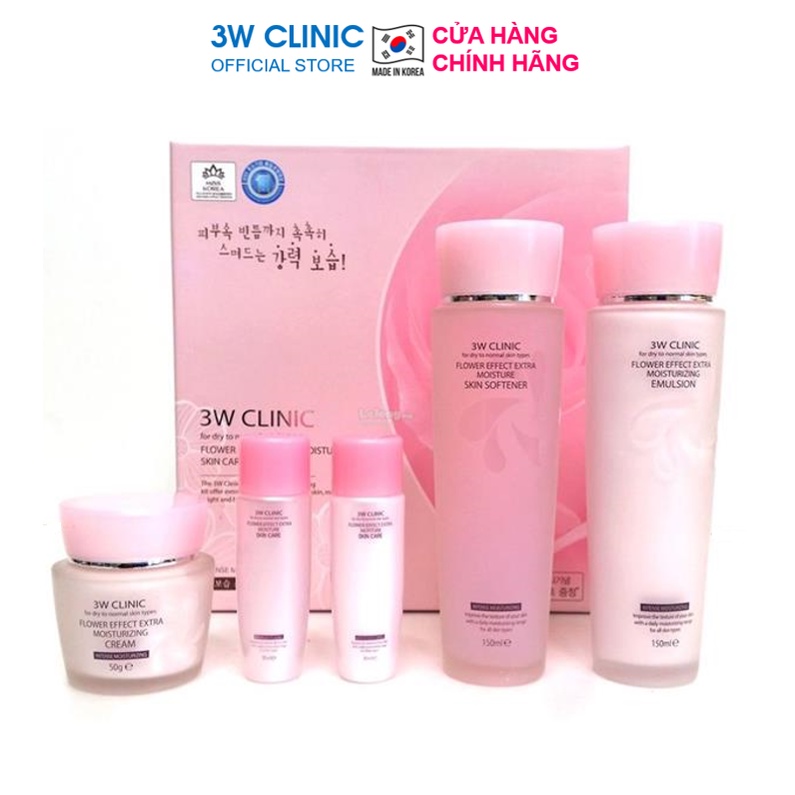 Bộ dưỡng ẩm dưỡng trắng da chiết xuất từ Hoa Hồng 3W Clinic 5 in1 Hàn Quốc [Nước Hoa Hồng+Kem+Sữa Dưỡng]