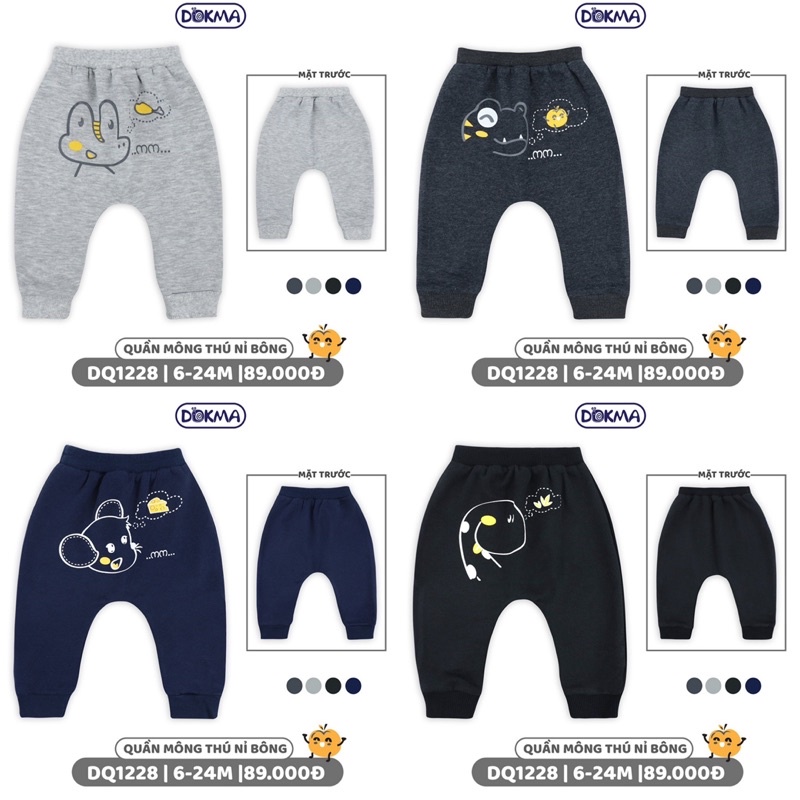 {Nhùn nhùn}Quần rời nỉ lót bông Dokma size 6-9m đến 2-3y