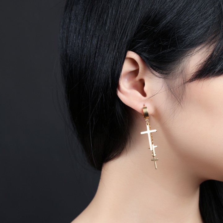 Bông Tai Tòn Ten Thánh Giá Titan Cao Cấp TT 1534