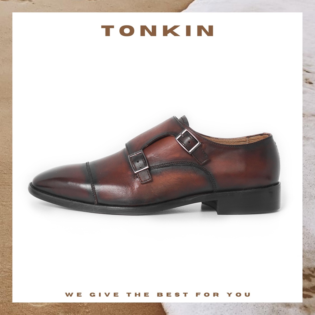 Giày tây công sở nam màu nâu Rasho Monk Strap, giày văn phòng da bò thật TONKIN