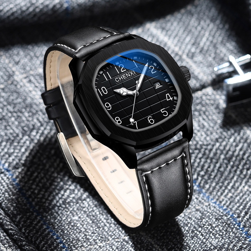 Đồng Hồ Đeo Tay Nam Mặt Vuông Dây Da Chống Thấm Nước Thời Trang