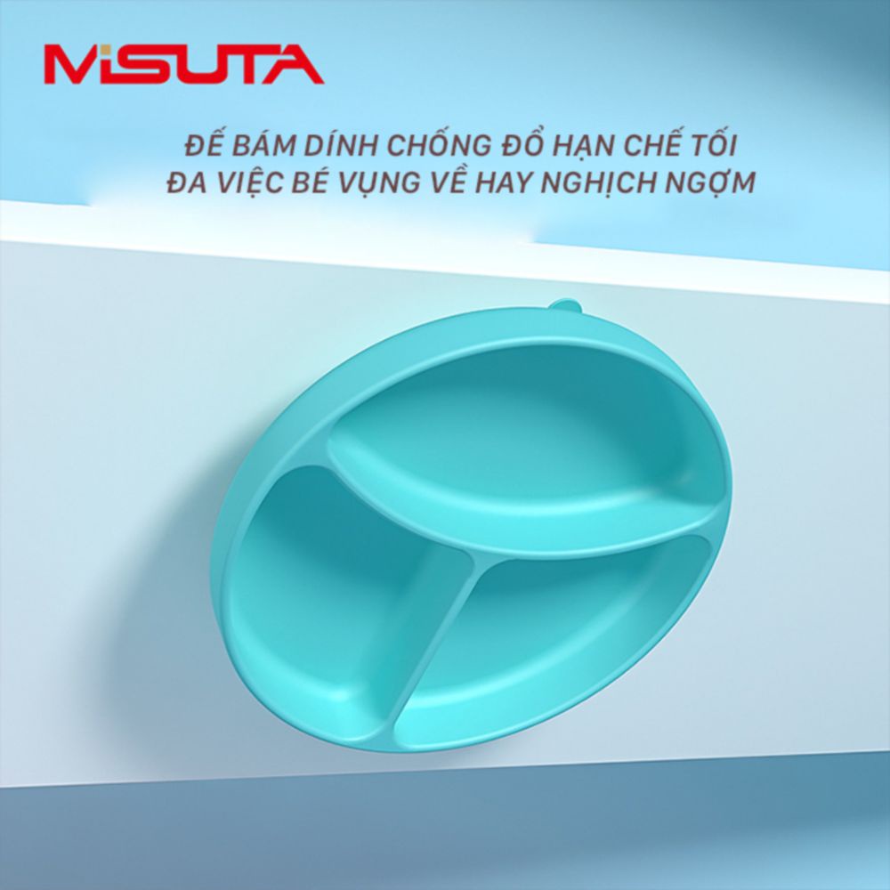 Khay ăn dặm silicon Misuta chống đổ đế hút chân không an toàn cho bé