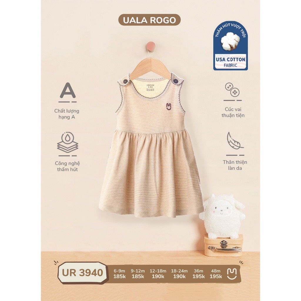 UR3940 Váy sát nách bé gái Uala Rogo vải cotton phối kẻ (9-48M)