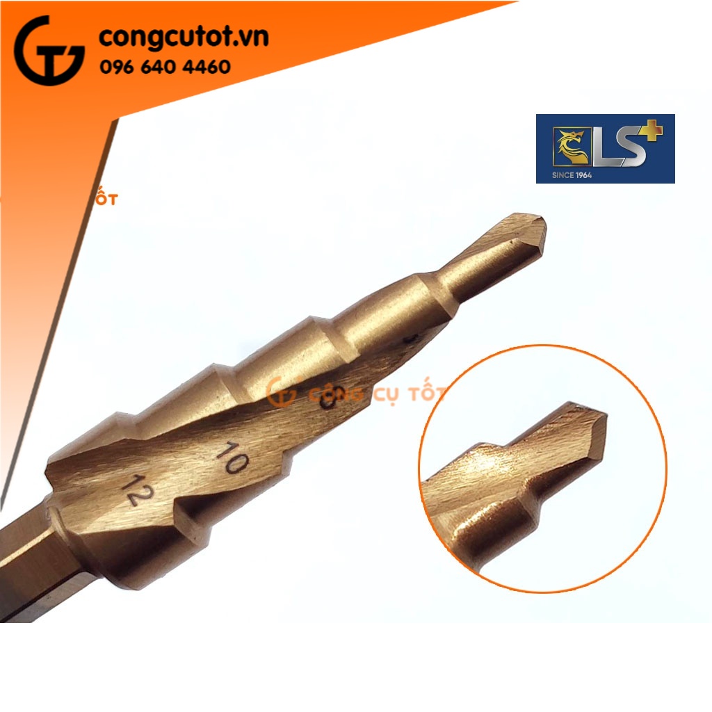 Mũi khoan tháp bước xoắn chuôi lục LS+