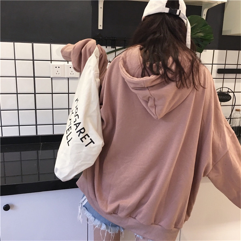 Áo Hoodie Tay Dài Dáng Rộng Phong Cách Thời Trang Hàn Quốc