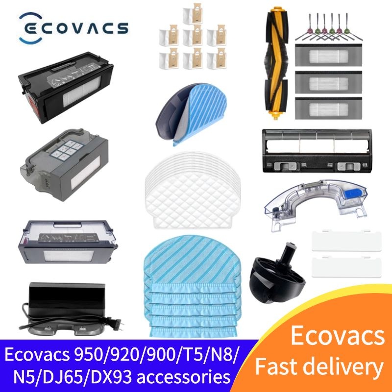 Phụ kiện Ecovacs 950/920 / T5 / N8 / N5 / DJ65 / DX93 miếng lau / bộ lọc / vải lau một lần / chổi bên / chổi lăn / nắp chổi / thùng rác / vách ngăn hộp bụi / hộp nước / bánh trước / đế sạc