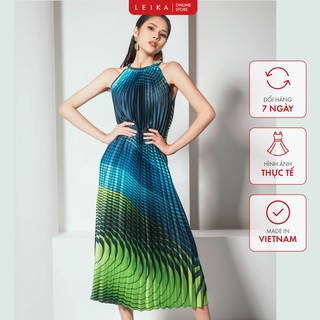 Đầm maxi sát nách họa tiết lụa cổ yếm nữ LEIKA
