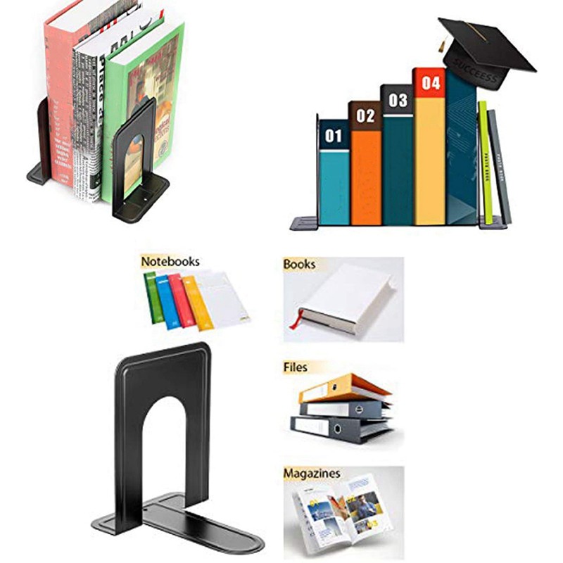Metal Heavy Duty Bookends for Bookshees CDs Video Books Organizer