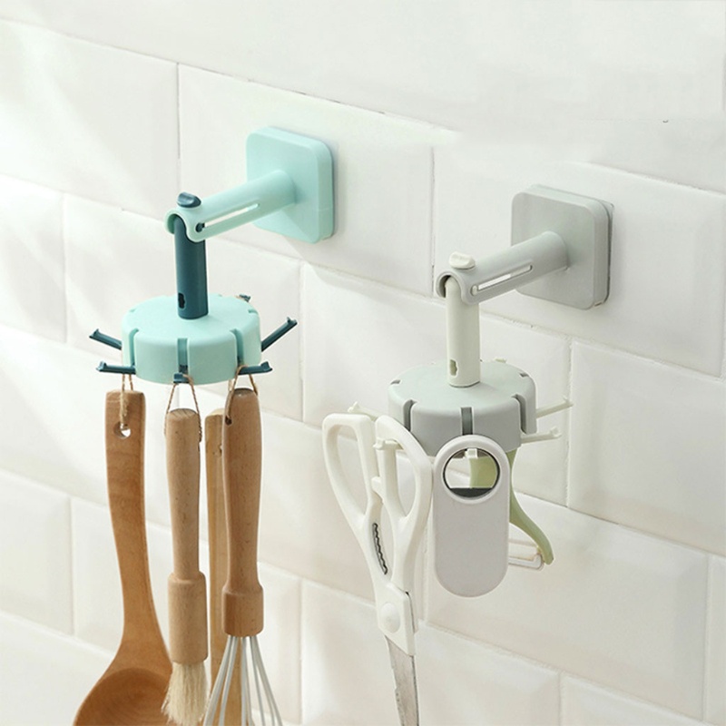 Giá Treo Đồ 8 Móc Dán Tường Tự Dính Xoay 360 Độ Cho Nhà Bếp