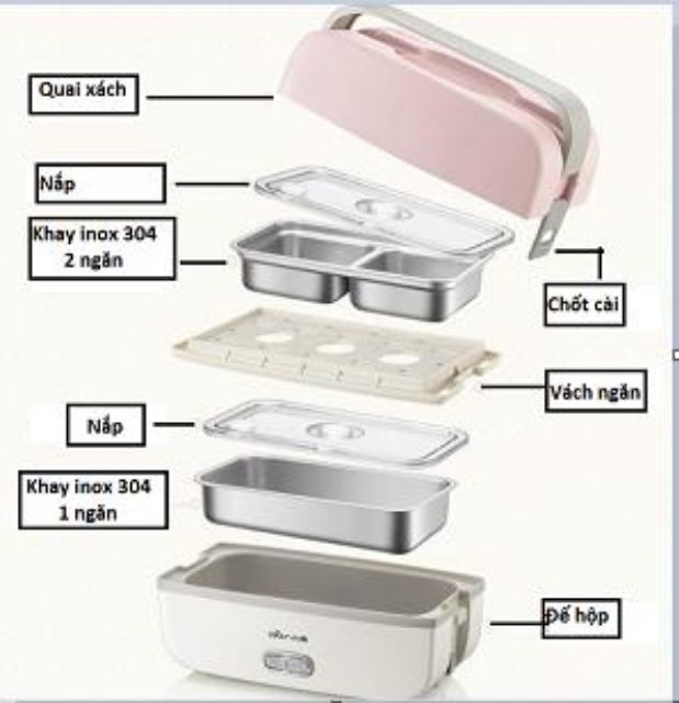 (TẶNG THÌA ĐŨA INOX, TÚI GIỮ NHIỆT 2 KHAY INOX) HỘP CƠM CẮM ĐIỆN CAO CẤP BEAR DHF-B10J2 | BigBuy360 - bigbuy360.vn