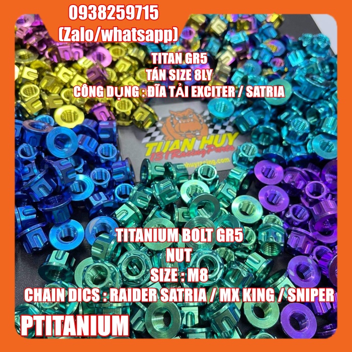 tán hở titan gr5 5li 6li 8li 10li 12li 14li   bắt tay thắng cốt bánh đĩa tải (titanium nut grade 5 m5 m6 m8 m10 m12 m14)