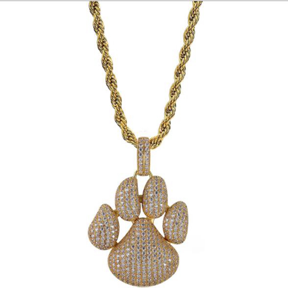 Tren kepribadian hip hop pendant beruang paw print pendant micro-studded zircon pria kalungaksesoris
