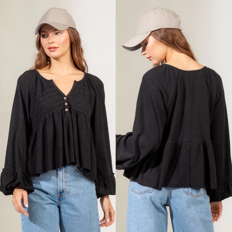 Áo babydoll tay phồng xuất dư xịn