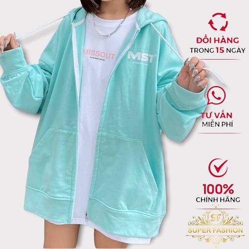 Áo khoác hoodie nữ có nón form rộng kiểu hoodie có dây kéo đi học thời trang Super fashion