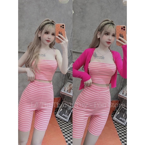 Set Ba Món Áo dây và Quần lửng kèm áo khoác ngoài