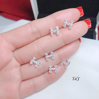 Khuyên tai bạc Minh Tâm Jewelry chữ H nạm đá, Bông tai bạc ta chữ H