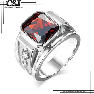 Nhẫn inox nam đá đỏ