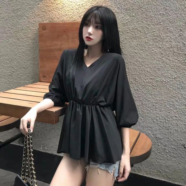 Áo sơ mi voan phong cách nước ngoài rất phổ biến 2019 ( hè mới màu đỏ có ý nghĩa thiết kế tâm trí áo sơ mi nữ cổ chữ v )