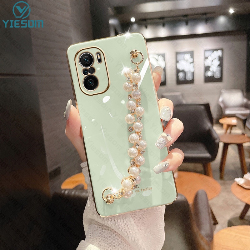 Ốp Điện Thoại Silicon Dẻo Mạ Ngọc Trai Sang Trọng Kèm Dây Đeo Tay Cho Xiaomi Poco F3 X3 GT X3 X4 Pro 5G M3 M4 Pro 4G