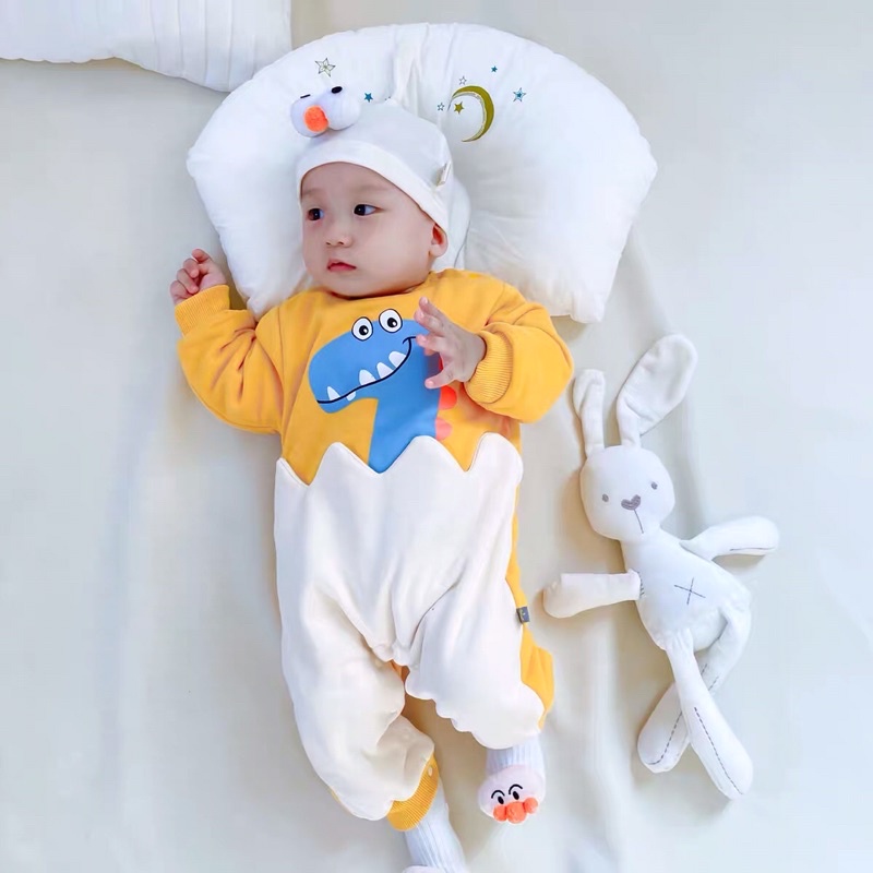 [DEAL hOT] Bodysuit sơ sinh dài tay kèm mũ cho bé trai gái chất liệu cotton mềm mại phù hợp cho trẻ sơ sinh từ 4-12kg