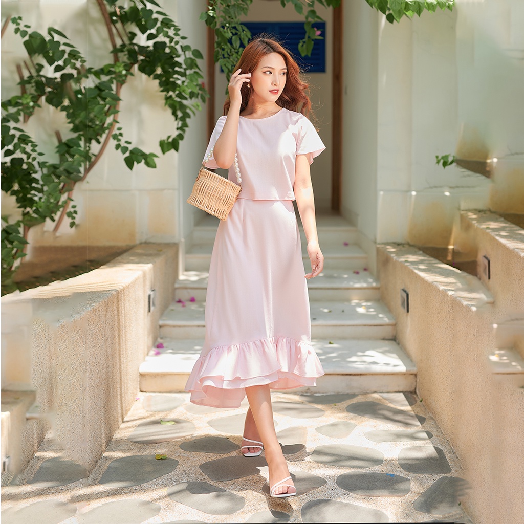 Set váy công sở LEOSWEARING áo croptop tay ngắn mix chân váy đuôi cá chất Linen Bột cao cấp mặc văn phòng đi tiệc A79