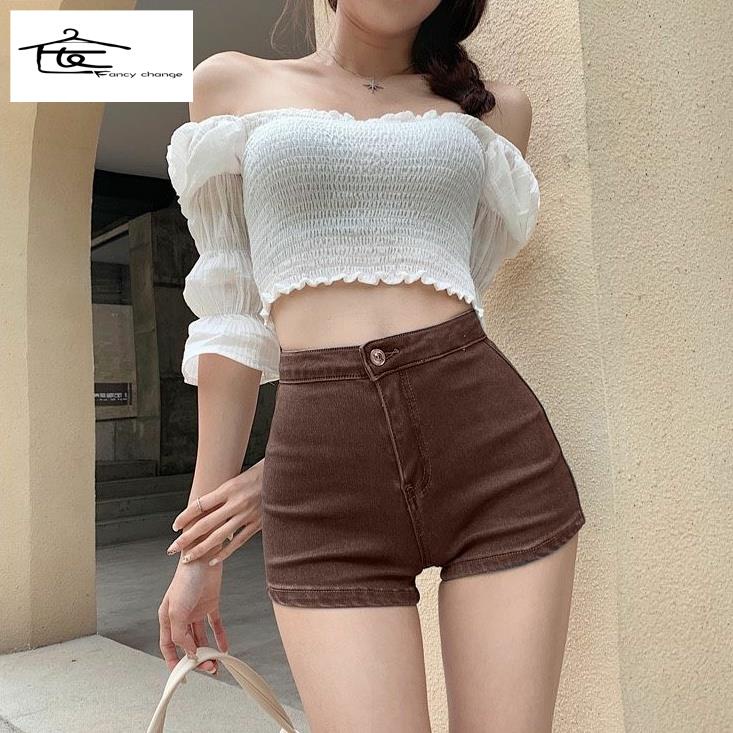 Quần Short Denim Ôm Dáng Lưng Cao Phong Cách Retro Mỹ Quyến Rũ Cho Nữ