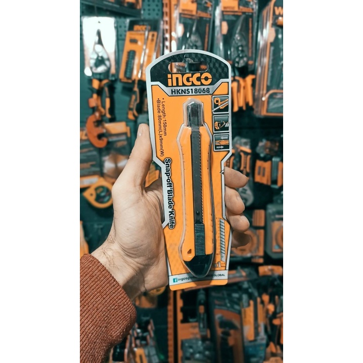 Dao rọc giấy INGCO HKNS18068 dao cắt giấy có chiều dài 150mm, kích thước lưỡi 9mmx80mm sắc bén, nhỏ gọn, độ bền cao