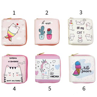 Bóp ví ngắn nữ cartoon họa tiết hoạt hình mèo và cá cute dễ thương - Link 20 - Banana Store