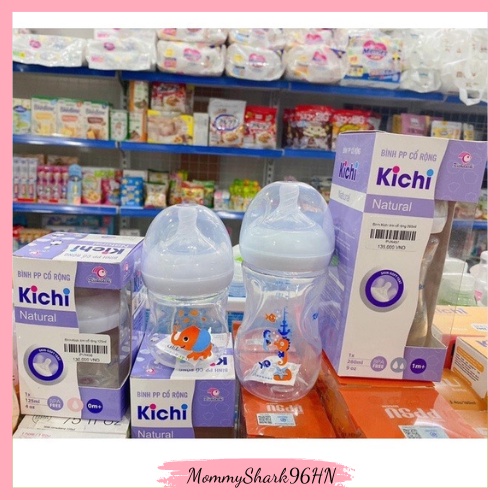 Bình sữa cổ rộng PP KICHILACHI NATURAL 125-260ml cho bé núm ti siêu mềm mô phỏng hình dáng của ti mẹ