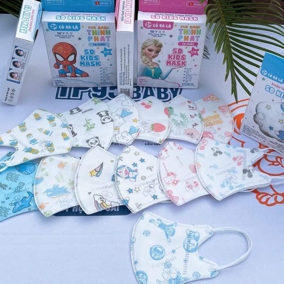 Set 5 Khẩu Trang 3D Túi Zip Cho Bé Hoạ Tiết Đáng Yêu