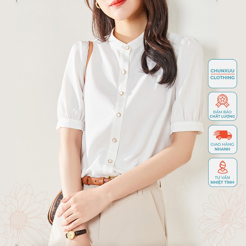 Áo sơ mi nữ kiểu dáng basic cổ tàu ngắn tay - CHUNXUU CLOTHING SK03
