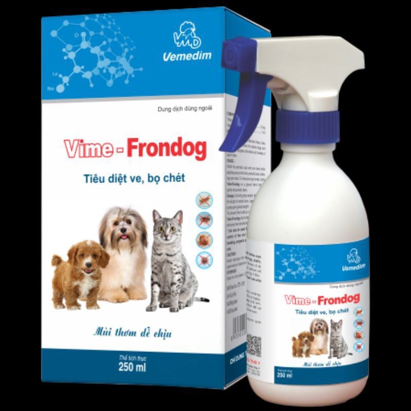 Xịt ve rận VIME - FRONDOG 250ml. Tiêu diệt ve bọ chét ở chó mèo
