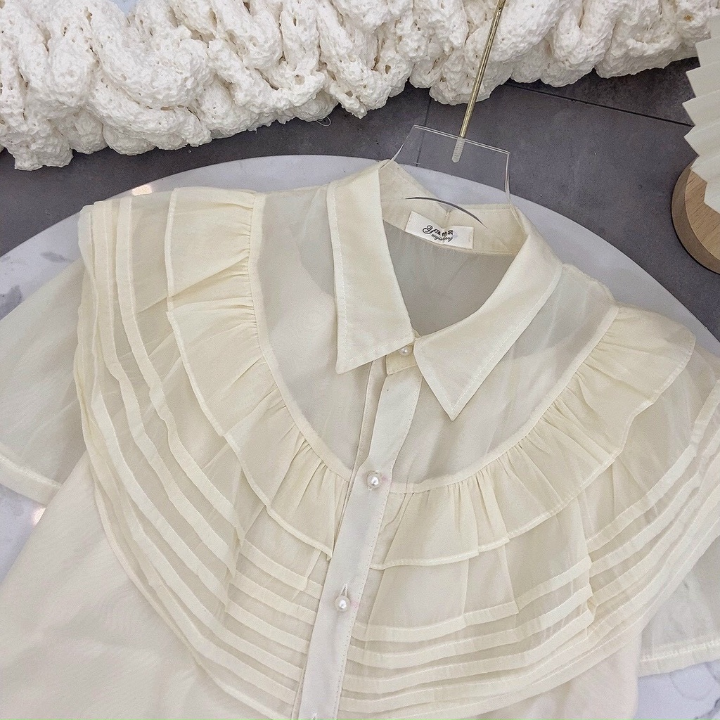 Áo sơ mi nữ cổ đức viền bèo siêu xinh