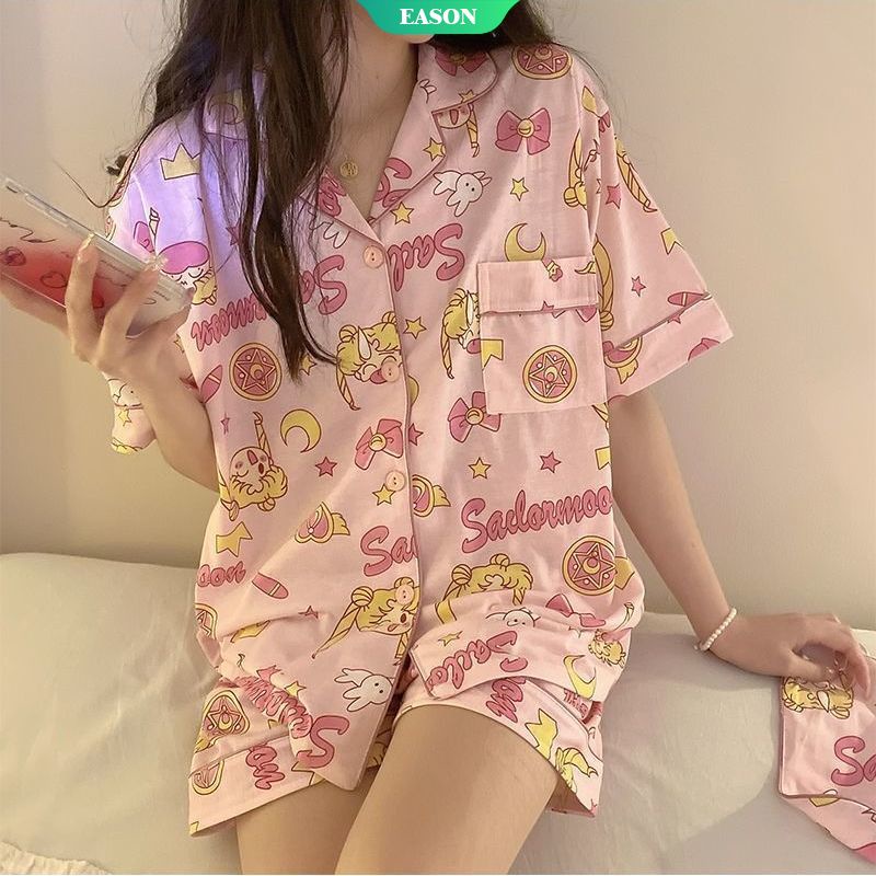 Sanrios Bộ Đồ Ngủ Ngắn Tay Họa Tiết Thủy Thủ Mặt Trăng Dễ Thương Dành Cho Nữ