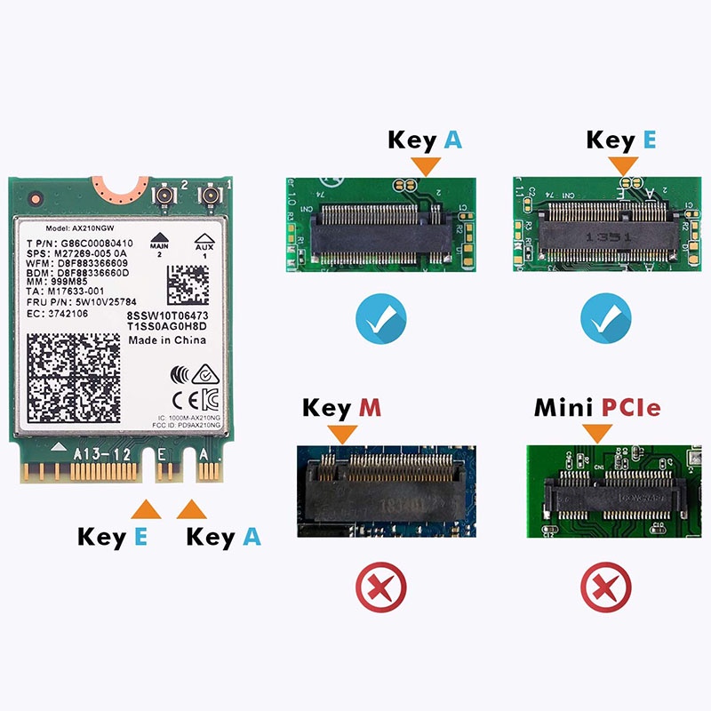 Bảng Mạch Wifi 6E AX210 Mở Rộng Wi-Fi Sang 6GHz Qua Bluetooth 5.2 Tri-Band WiFi6 Phù Hợp Cho Laptop Và Máy Tính Để Bàn Win10