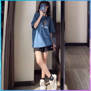 Sét đồ nữ, Set bộ nữ áo thun gấu xanh dương và quần đùi đen chất Cotton hàng cao cấp loại 1