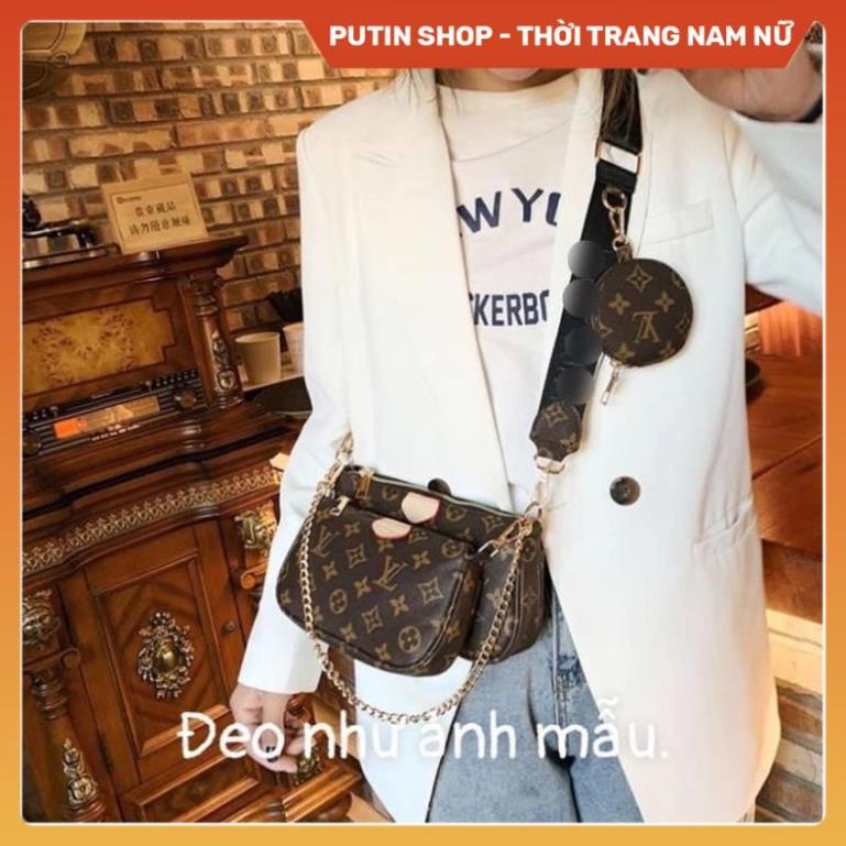 Túi xách nữ Set túi 3 món l.V 3 in 1 đeo chéo đeo vai dây dù nâu hot trend , kèm phụ kiện thời trang đi chơi