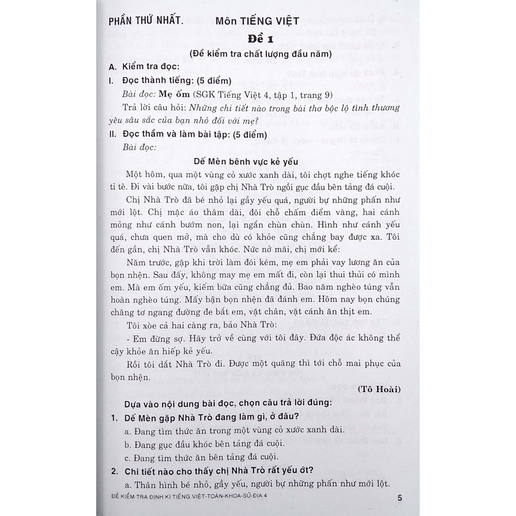 Sách Đề Kiểm Tra Định Kì Tiếng Việt - Toán - Khoa Học - Lịch Sử - Địa Lí 4