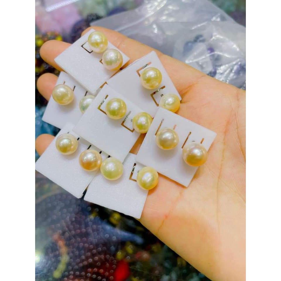 Bông tai trai thật tự nhiên dạng nụ trơn hàng tuyển từng viên trai